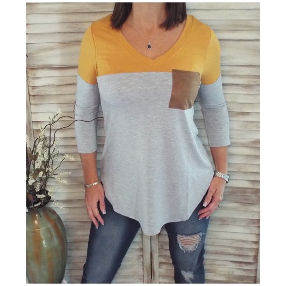 Color Block Suede Pocket & Elbow Yellow 2519 - Picture 3 of 6